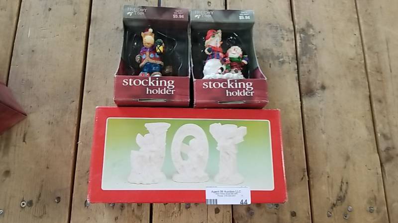 lot 44 image: 3 Piece Christmas Decor Lot- Stocking Holders and JOY