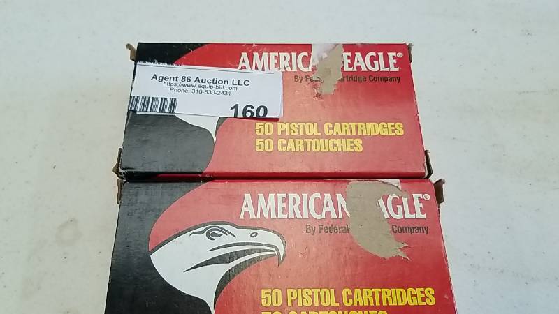 lot 160 image: 100 Rounds American Eagle 9mm Ammo   2 boxes  115 grain