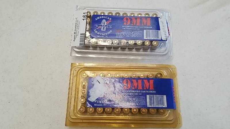 lot 161 image: American Ammunition 9mm Ammo- 2 Boxes  100 total rounds  115 Grain  Complete Copper Coat