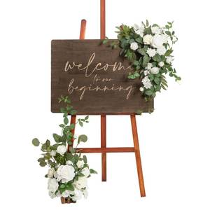 lot 1616 image: Lings Moment Wedding Welcome Sign Floral Swag 17.5 Tall Standing Artificial Flowers Backdrop Garland White Green Ceremony Reception Wall Easel Home Entryway Board Table Decorations NOT Include Sign - Retail $94.84
