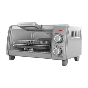 lot 1622 image: BLACKDECKER Crisp ��N Bake Air Fry 4-Slice Toaster Oven Silver & Black Fits 9 Inch Pizza .35 Cubic Feet