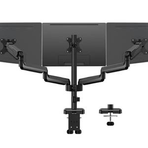 lot 1628 image: MOUNTUP Triple Monitor Mount for 17-32 inch Screens, Full Motion Triple Monitor Stand, Gas Spring 3 Arm Desk Mount Hold up to 19.8 lbs Each, Clamp & Grommet Mounting, Black - Retail $133.08