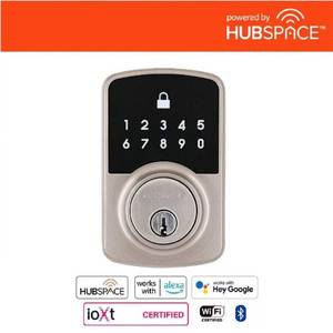 lot 2025 image: Square Compact Satin Nickel Electronic Single Cylinder Deadbolt Wi-Fi Enabled Powered by Hubspace - Retail $79.97