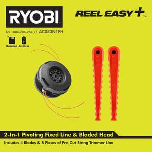 lot 2042 image: RYOBI AC053N1FH Reel Easy 2-in-1 Pivoting Fixed Line and Bladed Head for Bump Feed Trimmers