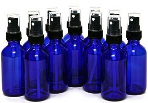 lot 2460 image: Vivaplex 2 oz Glass Bottles, with Black Fine Mist Sprayers, Cobalt Blue, 12-Count