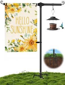 lot 2469 image: KBLOONG Garden Flag Holder Stand with Shepherds Hooks, 51 Inch Extra Thick Weather-Proof Powder-Coated Yard Flag Holder with 4 Prong Base, Heavy Duty 34 inch Aluminum Stand, Suitable for 12x18 Flag