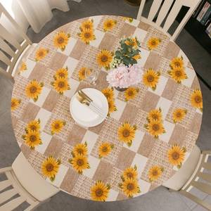 lot 2480 image: Round Vinyl Fitted Tablecloth with Flannel Backing Elastic Table Cloth Waterproof Oil-Proof Plastic Cover