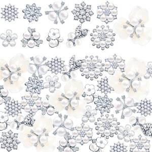 lot 2488 image: Craft Pearl Crystal Rhinestone Buttons Flower Faux Pearl Bouquet Embellishments for Crafting Flat Back Decorative Button DIY Jewelry Making Supplies Wedding Bouquet Jewelry (Silver)