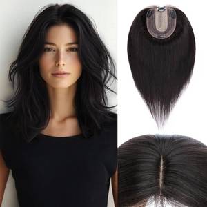 lot 4220 image: Rich Choices Real Human Hair Toppers for Women - Clip-in, Remy Hair, Silk Base, 6 Inch #1B Natural Black