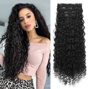 lot 4227 image: LONAI 4PC Clip in Hair Extensions, 100�� Pure Protein Silk Curly Hair Extension for Women, 26 Inch Long Soft Natural Hair Extensions-Black Brown