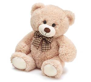 lot 6350 image: Plush Beige Teddy Bear With Checked Bow - 10 Inch Sitting