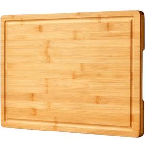 lot 6374 image: Bamboo Cutting Board for Kitchen, 18 Large Wood Charcuterie Cheese Board, Wooden Chopping Block with Side Handles and Juice Grooves