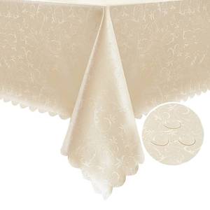lot 6377 image: Romanstile Rectangle Vinyl Tablecloth,100% Waterproof Heavy Duty Oil Spill Proof Stain Resistant Plastic PU Table Cover with Flannel Backing for Kitchen, Dining (Flower Beige, 60 x 120)