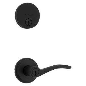 lot 6392 image: Sedona Keyed Entry Handle and Single Cylinder Deadbolt Combo Pack featuring SmartKey Security in Matte Black - Retail $79.97