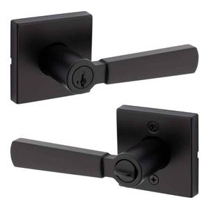 lot 6401 image: Perth Matte Black Reversible Square Straight Keyed Entry Door Handle featuring SmartKey Technology