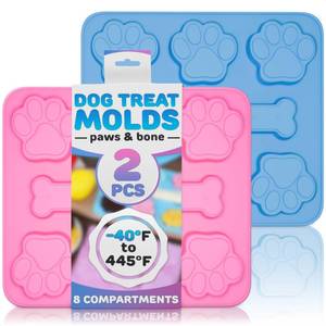 lot 6437 image: A2 Pcs Dog Treat Molds for Baking and Freezing �� Bone & Paw Shaped Silicone Dog Treat Mold, Non-Sticking, Blue & Pink �� Easy Release Design for Homemade Candies, Gingerbreads, Pudding and Jelly Sweets