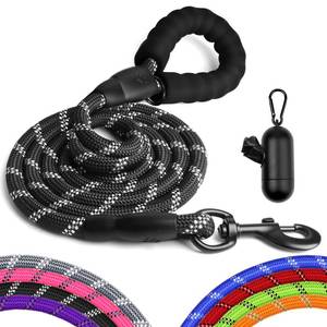 lot 6441 image: Perperqer Heavy Duty Dog Leash for Large Medium Small Breed Dogs, Reflective Rope Dog leashes with Comfortable Handle,456 FT Pet Puppy Leash for Night Walking with Poop Bag Holder,Black,12 inch