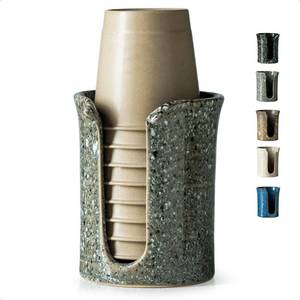 lot 10269 image: YHOJOY Ceramic Bathroom Cup Holder, Bathroom Cup Dispenser for Dixie Cups 3 Oz Bathroom Cups, Mouthwash Cup Dispenser Small Paper Cups Holder for Bathroom Vanity Countertop, Stoneware Design, Gray