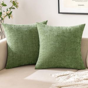 lot 10272 image: EMEMA Spring Sage Green Throw Pillow Covers 20x20 Inch Set of 2 Couch Pillow Covers Soft Decorative Chenille Modern Solid Pillowcases for Living Room