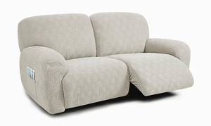 lot 11814 image: ULTICOR Extra Wide 75 - 100, Reclining 2 Seater Sofa Cover, Extra Wide Reclining Love Seat Slipcover, 6-Piece Jacquared Fabric, Reclining Sofa Covers, Thick, Soft, Washable (Style 4) (Ivory)