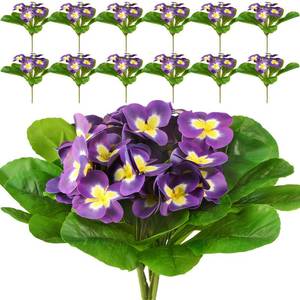 lot 12338 image: Daifunli 12 Pcs Spring Artificial Pansies for Outdoors, 9.84 Inches Artificial Primroses Bushes Faux Plastic Flower Fake Plants Outdoor for Planters Indoor Outside Garden (Purple)