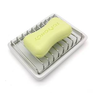 lot 12342 image: Bolagar Ceramic Soap Dish with Stainless Steel Drain Tray Self Draining Soap Holder Sponge Holder Soap Dishes for Shower, Bathroom, Kitchen Sink