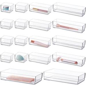 lot 12350 image: STORi SimpleSort 18-Piece Stackable Clear Drawer Organizer Set  Multi-size Trays  Makeup Vanity Storage Bins and Office Desk Drawer Dividers  Made in USA