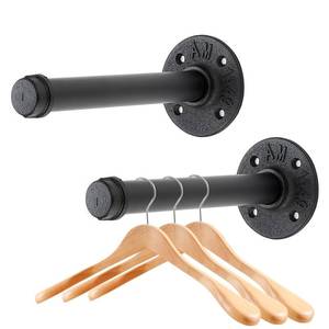 lot 12353 image: Home Expert 6 Inch Black Industrial Pipe Floating Clothing Rack Wall Mounted, Heavy Duty Garment Rack for Hanging Clothes, Multi-purpose Hanging Rod for Closet Storage, 2 Pack