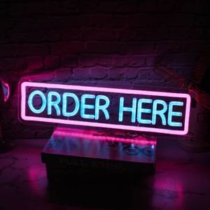 lot 12368 image: Order Here Neon Sign Led Neon Wall Sign Business&Store Sign Board Order Here Hanging Sign For Restaurant, Cafes, And Bars,Dining Car,Gift Shop Wall Art