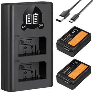 lot 12387 image: K&F Concept EN-EL25 Battery 1600mAh 2-Pack EN-EL25A Battery and Dual LCD Battery Charger for Nikon Z50, Z30, Z FC Camera MH-32 Battery Charger