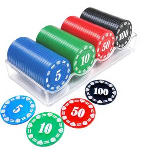 lot 12389 image: Lynkaye Plastic Poker Chips Set of 100 Pcs with Storage Box,Denomination Printed Casino Style Chip for Texas Home Game Holdem Poker Nights,Blackjack,Roulette Games