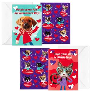 lot 12391 image: Hallmark Valentines Day Cards and Stickers for Kids School, Puppies and Kittens (24 Classroom Valentines with Envelopes)