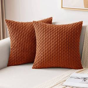 lot 12392 image: MIULEE Throw Pillow Covers Soft Corduroy Decorative Set of 2 Boho Striped Pillow Covers Pillowcases Farmhouse Home Decor for Couch Bed Sofa Living Room 18x18 Inch Rust