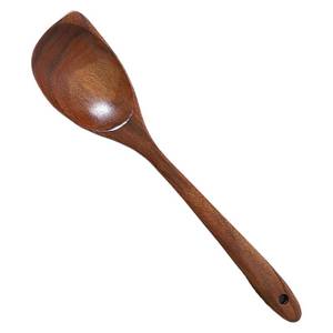 lot 16445 image: Wooden Spoons for Cooking,Natural Teak Corner Spoon,Comfortable Grip Wooden Spoons and Wooden Spatula,Convenient and Heat Resistant Wooden Cooking Utensils for Non-Stick Pan Cooking
