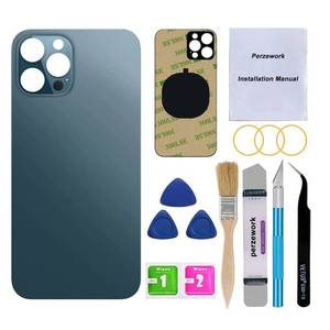 lot 16450 image: Perzework OEM Rear Back Glass Replacement (Pacific Blue) Compatible with iPhone 12 pro max 6.7 inches All Carriers with Pre-Installed Adhesive and Repairing Tool Kits