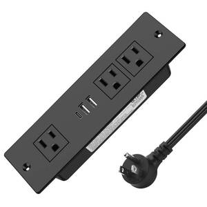 lot 16452 image: HEZI Recessed Power Strip, Furniture Drawer Outlet with 20W PD USB-C & 18W QC3.0 USB-A, Plug in 3 Outlets & USB Ports, Flush Mount 6FT Black Cord Conference Desk Outlet Fast Charge