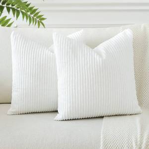 lot 16465 image: OTOSTAR Decorative Throw Pillow Covers 16 x 16 Inch Soft Corduroy Cushion Covers Striped Solid Square Pillow Cases for Couch Bedroom Home Sofa Farmhouse Boho Living Room Decor Set of 2 (Cream White)
