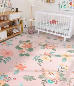 lot 16468 image: YIHOUSE Floral Pink Rug 3x5- Small Colorful Washable Area Rug for Nursery Room, Bedroom Girls, Playroom, Kids Room,Ultra-Thin Non-Slip (Pink, 3x5ft)