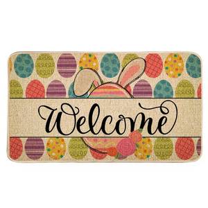lot 16472 image: Welcome Easter Front Door Mat Indoor Outside Entry 17x29 Inch, Bunny Eggs Spring Floor Decor Rugs Farmhouse Home Doormat DM196