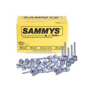 lot 16475 image: Sammys 8009925-25 Vertical Rod Anchor Super Screw with 38 in. Threaded Rod Fitting, 38 x 2-12 Screw, for Wood (Pkg.25) , Zinc