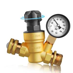 lot 16476 image: RVGUARD RV Water Pressure Regulator Valve With An Adjustable Knob, NO Tool Required, Brass Lead-Free Water Pressure Reducer with Gauge and Inlet Screen Filter for RV Camper Travel Trailer