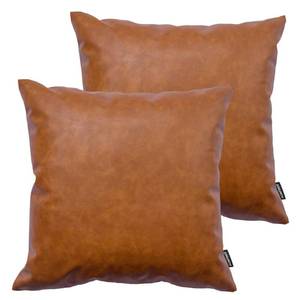 lot 16478 image: HOMFINER Faux Leather Throw Pillow Covers 16x16 inch, Set of 2 Thick Cognac Brown Modern Boho Farmhouse Decor Small Square Decorative Bedroom Living Room Cushion Cases for Couch Bed Sofa