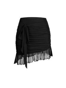 lot 16480 image: Avanova Women Mesh Ruffle Ruched Bodycon Mini Skirt Knotted Asymmetrical High Waisted Short Skirt Black Medium