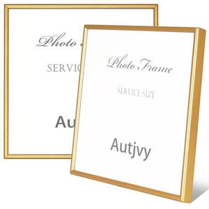 lot 16486 image: Autjvy 4x4 Picture Frame Matte Gold Modern Simple Thin Aluminum Metal Photo Frame with HD Real Glass, Display for Tabletop and Wall Collage. (2 Pack)