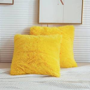 lot 6453 image: LIFEREVO 2 Pack Fluffy Faux Fur Pillow Shams,18 x 18 Inches Throw Pillow Covers,Luxury Decorative Furry Pillowcases Cushion Cover for Christmas,Zipper Closure,No Pillow Insert,Yellow