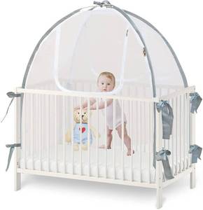 lot 6469 image: Baby Crib Tent Safety Net, Durable Strong Self-Locking Zippers, Protects from Climbing Out and, Insects, Mosquitoes, Installs with Rods (Crib 52.25 - 28.25)