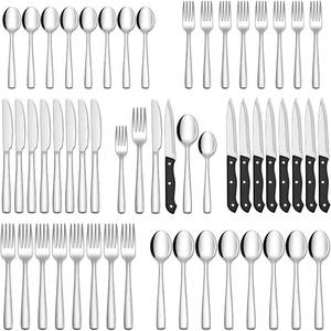 lot 6477 image: Hiware 36 Pcs Silverware Set with Steak Knives for 6, Food-grade Stainless Steel Flatware Cutlery Set, Elegant Utensil Tableware Sets, Includes Fork Knife Spoon, Mirror Polished, Dishwasher Safe