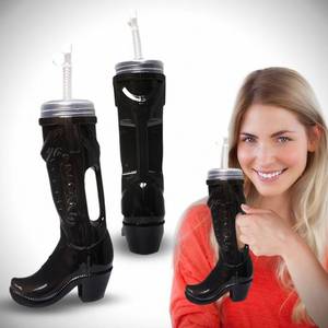 lot 6488 image: Windy City Novelties Black Plastic Cowboy Boot 32 Ounce Bottle
