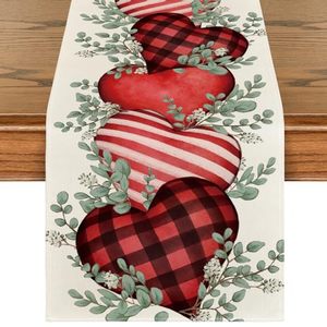 lot 6489 image: Artoid Mode Eucalyptus Hearts Valentines Day Table Runner, Holiday Kitchen Dining Table Decoration for Home Party Indoor 13x108 Inch