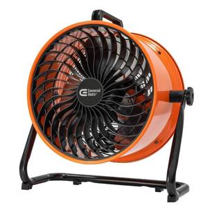 lot 7530 image: 16 in. 3-Speed Drum Floor Fan in Orange High Velocity Turbo - Retail $99.99